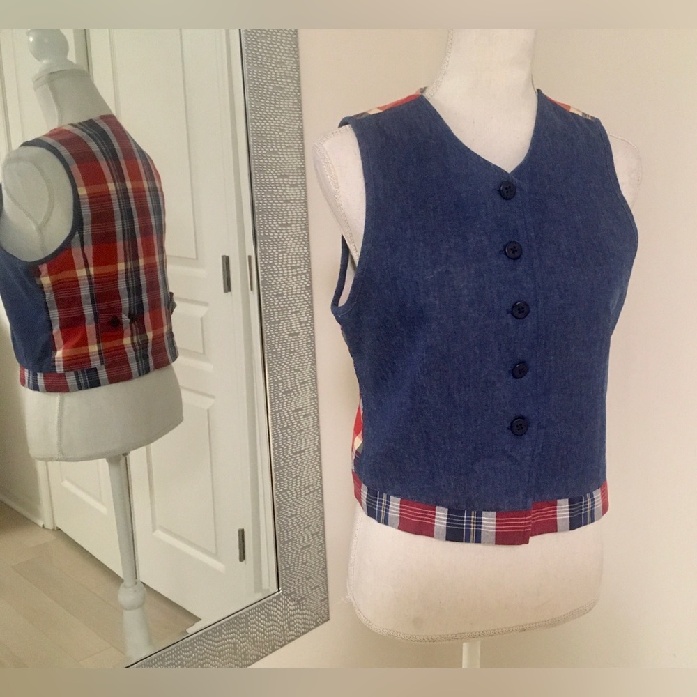 Talbots Blue and Red Plaid Vest